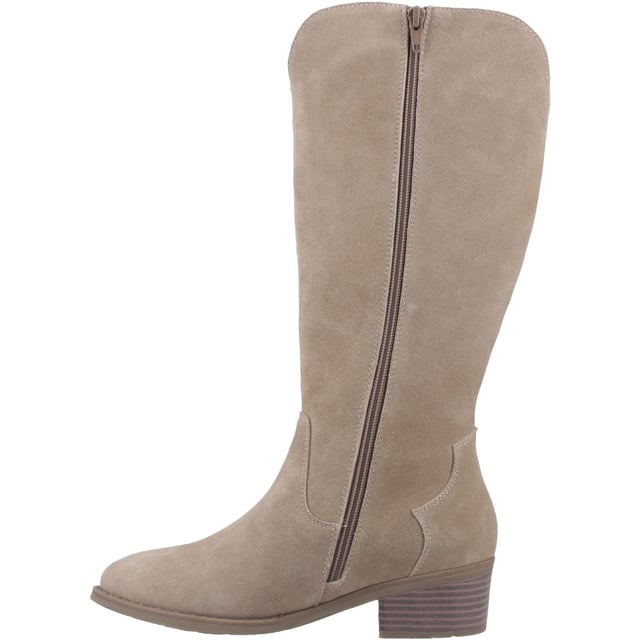 Hush Puppies Isabella Suede Women's Taupe Heeled Knee High Boots Embrace the cowboy trends with the Isabella long boot, crafted in real suede with Western-inspired buckle detail and a comfy block heel. Seriously cosy, they're the perfect partner for Winter adventures with our WorryFree water repellent tech.