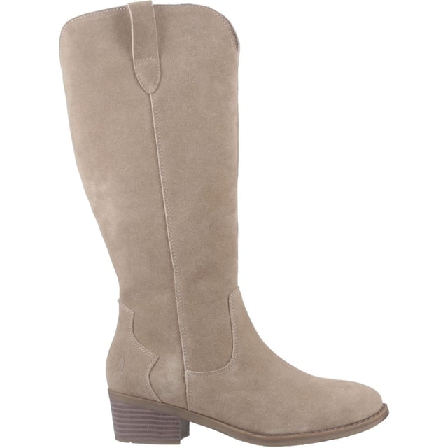Hush Puppies Isabella Suede Women's Taupe Heeled Knee High Boots Embrace the cowboy trends with the Isabella long boot, crafted in real suede with Western-inspired buckle detail and a comfy block heel. Seriously cosy, they're the perfect partner for Winter adventures with our WorryFree water repellent tech.