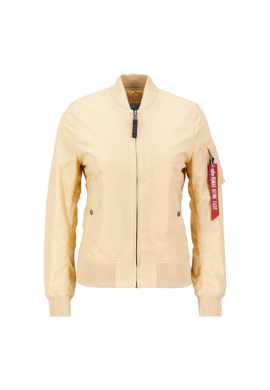 The MA-1 TT Two Tone Bomber Jacket Women combines modern style with military charm. Its slim fit accentuates the figure, while the lightweight two-tone nylon gives it a refined look. Practical pockets and the iconic utility pocket with RBF Tag offer functionality. The zip with leather pull tab and subtle logo details complete the design. Easy to style and crafted for durability, this jacket stays in great shape over time. Ideal for mild temperatures.