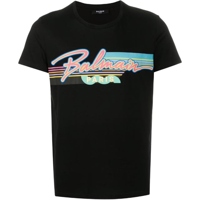 Balmain Paris Retro Logo Black T-shirt Elevate your wardrobe with the Balmain Paris Retro Logo Black T-Shirt, a perfect blend of classic style and modern luxury. Crafted in Portugal from 100% premium cotton, this t-shirt offers exceptional comfort and durability. Its sleek black design features the iconic Balmain Paris retro logo, making it a standout piece for any casual or upscale outfit. Designed for men who appreciate quality and timeless fashion, this t-shirt ensures you look effortlessly stylish while enjoying breathable, soft fabric all day long. Make a bold statement with a piece that embodies sophistication and heritage