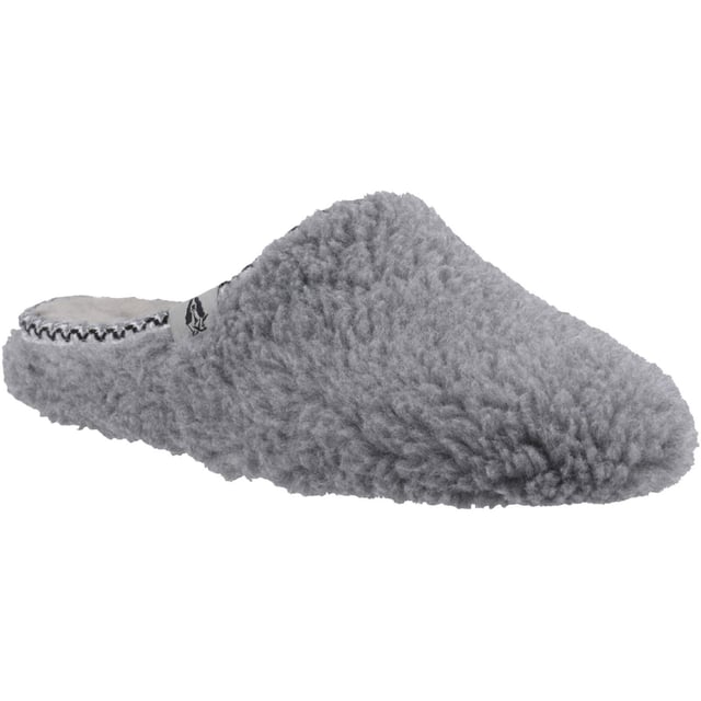 Hush Puppies Good Textile Women's Grey Slippers The Good Slipper Teddy Mule features a recycled teddy upper, plush lining, a 100% recycled padded insole, and natural rubber outsole. It's crafted to do good for your toes and the planet! Life's just better in Hush Puppies.