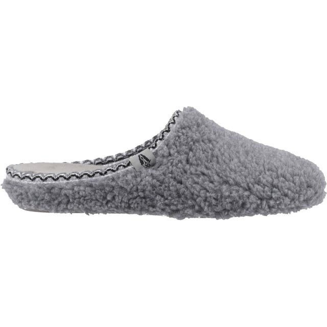 Hush Puppies Good Textile Women's Grey Slippers The Good Slipper Teddy Mule features a recycled teddy upper, plush lining, a 100% recycled padded insole, and natural rubber outsole. It's crafted to do good for your toes and the planet! Life's just better in Hush Puppies.