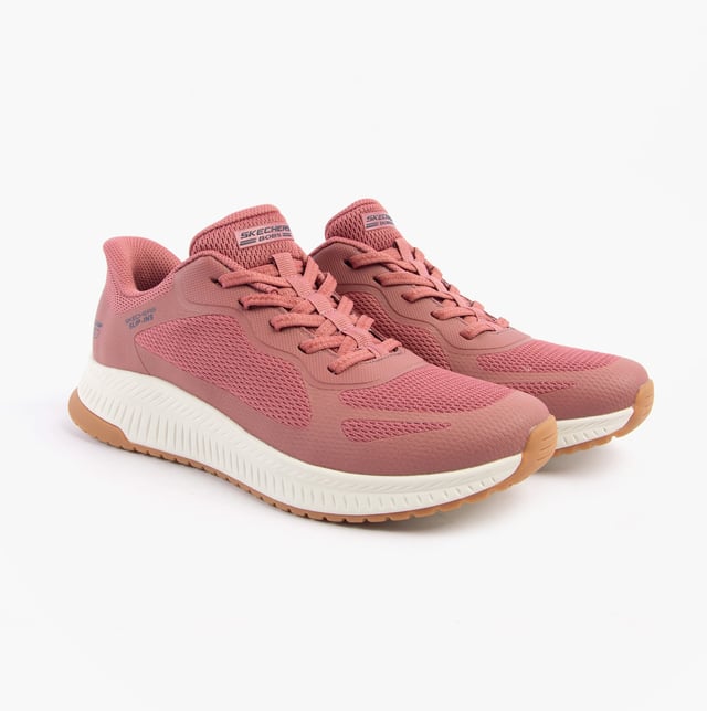 The Skechers BOBS SQUAD 4 trainers feature a synthetic and mesh upper with air-cooled memory foam for comfort. Designed for casual fitness, they have a low-top style with a rubber sole and lace-up closure