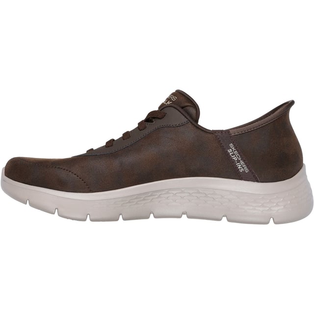 Skechers GO WALK Flex Smooth Motion Textil Herren Braune Laufschuhe Einfach in flexiblen Komfort und Stil schlüpfen mit den Hands Free Slip-ins: GO WALK Flex - Smooth Motion. Entworfen mit unserem exklusiven Fersenpolster, verfügt dieser Slip-On-Sneaker über eine Air-Cooled Memory Foam Innensohle und leichte ULTRA GO-Dämpfung.