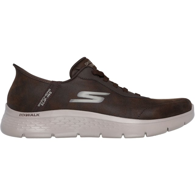 Skechers GO WALK Flex Smooth Motion Textil Herren Braune Laufschuhe Einfach in flexiblen Komfort und Stil schlüpfen mit den Hands Free Slip-ins: GO WALK Flex - Smooth Motion. Entworfen mit unserem exklusiven Fersenpolster, verfügt dieser Slip-On-Sneaker über eine Air-Cooled Memory Foam Innensohle und leichte ULTRA GO-Dämpfung.