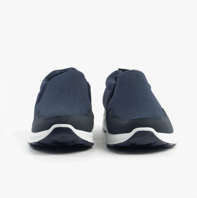 These wide-fit men's trainers feature a textile upper and lining with a rubber sole, offering comfort and breathability. Ideal for casual wear with a low-top design and slip-on closure