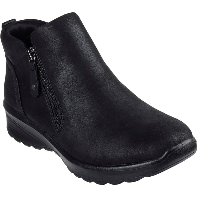Skechers Lovely Vibe Fall In Bloom Textile Women's Black Winter Ankle Boots Stylish looks and cosy warm comfort combine in Skechers Lovely Vibe Fall In Bloom. This ankle zip boot features a microleather upper and a cushioned Skechers Air-Cooled Memory Foam insole.