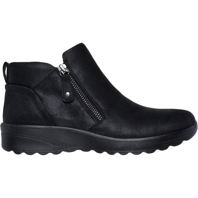 Skechers Lovely Vibe Fall In Bloom Textile Women's Black Winter Ankle Boots Stylish looks and cosy warm comfort combine in Skechers Lovely Vibe Fall In Bloom. This ankle zip boot features a microleather upper and a cushioned Skechers Air-Cooled Memory Foam insole.