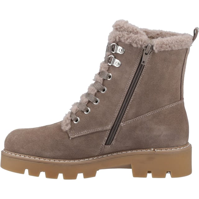 Hush Puppies Aurelia Suede Women's Taupe Winter Ankle Boots A chunky sole, lace detail and cosy fleece lined ankle boot, the Aurelia will keep you comfy, cosy and looking great on those chilly winter walks