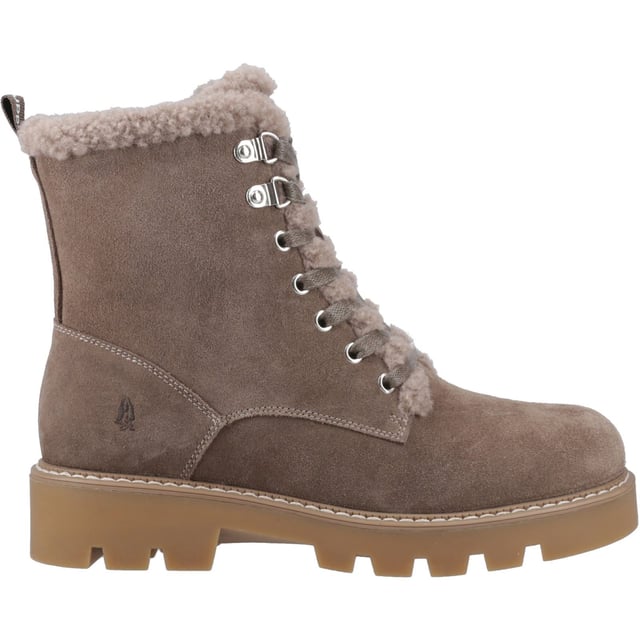 Hush Puppies Aurelia Suede Women's Taupe Winter Ankle Boots A chunky sole, lace detail and cosy fleece lined ankle boot, the Aurelia will keep you comfy, cosy and looking great on those chilly winter walks