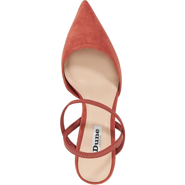 Dune Classical Leather Women's Coral Shoes Revamp your occasion edit with our Classical courts. This design is certain to become the focal point of your ensembles. Detailed with an elasticated slingback for a comfortable fit, this point-toed silhouette will refresh your looks in an instant.