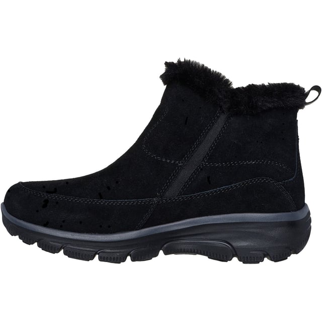 Skechers Easy Going Cool Zip! Leather Women's Black Winter Ankle Boots Stay warm all chilly season in feet-loving comfort with Skechers Relaxed Fit: Easy Going - Cool Zip! This ankle boot features a suede upper with faux fur lining, side zip closure and a Skechers Air-Cooled Memory Foam cushioned insole.