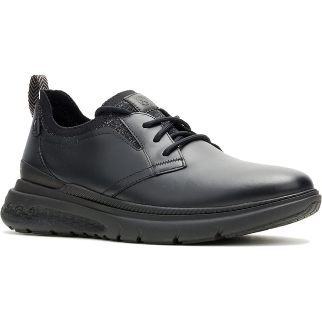 Hush Puppies Excel Leder Herren Schnürschuhe Schwarz/Schwarz Wir präsentieren den neuen vielseitigen Body Shoe Excel, einen hybriden Arbeitsschuh, der elegant genug für das Büro und robust genug für einen Nachmittag außerhalb des Büros ist. Mit verstärktem Komfort und Stabilität dank unserer neuen ComfortTread-Technologie.