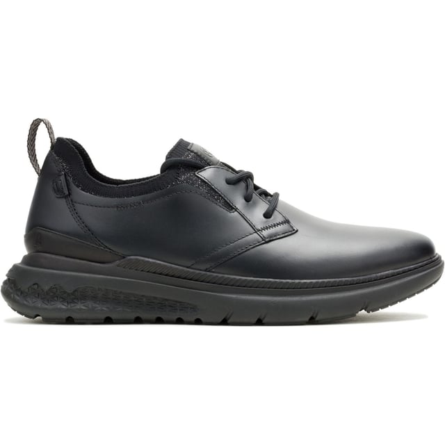 Hush Puppies Excel Leder Herren Schnürschuhe Schwarz/Schwarz Wir präsentieren den neuen vielseitigen Body Shoe Excel, einen hybriden Arbeitsschuh, der elegant genug für das Büro und robust genug für einen Nachmittag außerhalb des Büros ist. Mit verstärktem Komfort und Stabilität dank unserer neuen ComfortTread-Technologie.