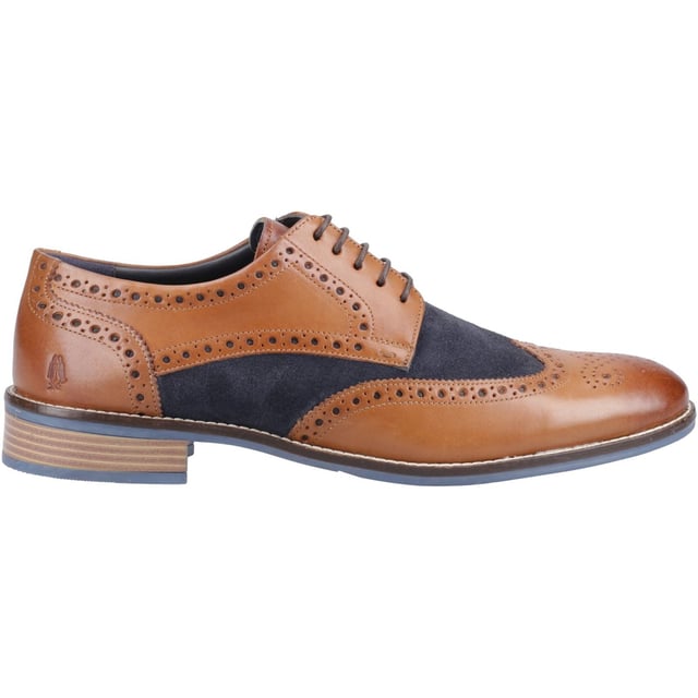 Hush Puppies Dustin Leather/Suede Men's Tan/Navy Brogues Shoes The Dustin Brogue; Features Ortholite Technology Comfort Insoles with a leather sock and lining. This Classic Brogue includes a subtle padded collar with contrasting rand detail, and the mixed textile and quality leather upper adds a stylish twist