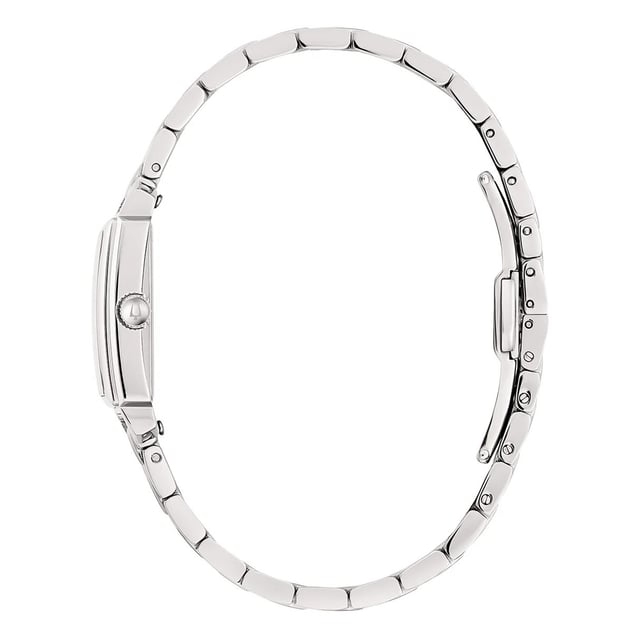 This Bulova Sutton Analogue Watch for Women is the perfect timepiece to wear or to gift. It's Silver  Rectangular case combined with the comfortable Silver Stainless steel watch band will ensure you enjoy this stunning timepiece without any compromise. Operated by a high quality Quartz movement and water resistant to 3 bars, your watch will keep ticking. This Bulova ladies’ timepiece adds further character to the already impressive Sutton Collection. High quality Silver Stainless steel strap, measuring 19 cm in length and 13 mm in width, with a Deployment clasp. Case measurement: 21 X 25 mm,case thickness: 7 mm, case colour: Silver and dial colour: Blue