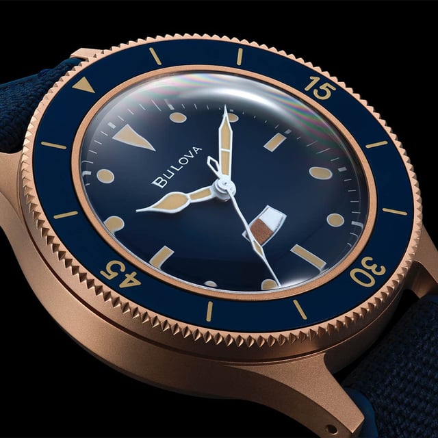This Bulova Archive Series Mil Ships 150th Anniversary Edition Analogue Watch for Men is the perfect timepiece to wear or to gift. It's Bronze 41 mm Round case combined with the comfortable Blue Silicone watch band will ensure you enjoy this stunning timepiece without any compromise. Operated by a high quality Quartz movement and water resistant to 20 bars, your watch will keep ticking. Honoring Bulova’s military heritage and inspired by a rare 1957 U.S. Navy prototype, the Special Edition MIL-SHIPS Bronze marks Bulova’s 150th Anniversary with a tribute to innovation and craftsmanship. This Analogue watch is equipped with a Luminous Hands and a Screw Down Crown High quality Blue Silicone strap, measuring 21 cm in length and 18 mm in width, with a Buckle. Case diameter: 41 mm,case thickness: 14 mm, case colour: Bronze and dial colour: Blue