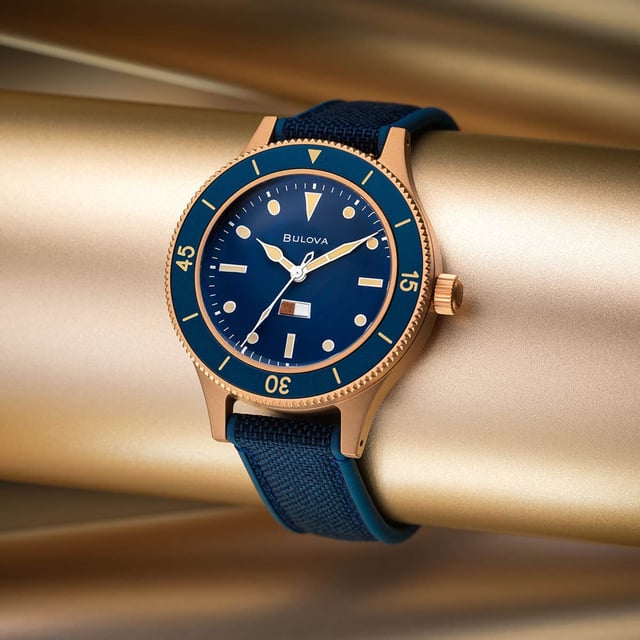 This Bulova Archive Series Mil Ships 150th Anniversary Edition Analogue Watch for Men is the perfect timepiece to wear or to gift. It's Bronze 41 mm Round case combined with the comfortable Blue Silicone watch band will ensure you enjoy this stunning timepiece without any compromise. Operated by a high quality Quartz movement and water resistant to 20 bars, your watch will keep ticking. Honoring Bulova’s military heritage and inspired by a rare 1957 U.S. Navy prototype, the Special Edition MIL-SHIPS Bronze marks Bulova’s 150th Anniversary with a tribute to innovation and craftsmanship. This Analogue watch is equipped with a Luminous Hands and a Screw Down Crown High quality Blue Silicone strap, measuring 21 cm in length and 18 mm in width, with a Buckle. Case diameter: 41 mm,case thickness: 14 mm, case colour: Bronze and dial colour: Blue