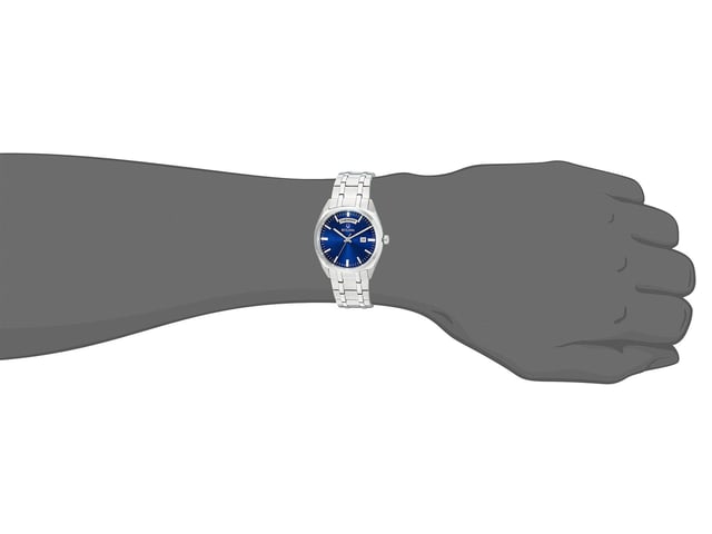 Bulova Surveyor Men's Silver Watch 96C125 This Bulova Surveyor Analogue Watch for Men is the perfect timepiece to wear or to gift. It's Silver 39 mm Round case combined with the comfortable Silver Stainless steel watch band will ensure you enjoy this stunning timepiece without any compromise. Operated by a high quality Quartz movement and water resistant to 3 bars, your watch will keep ticking. This watch from the Classic collection with its domed crystal is a perfect gift for every occasion-The watch has a calendar function: Day-Date High quality 21 cm length, 20 mm wide Silver Stainless steel strap with a Fold over with push button clasp Case diameter: 39 mm, Case height: 10 mm and Case color: Silver Dial color: Blue