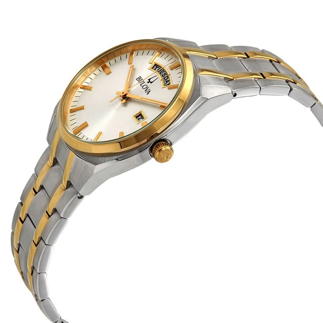 This Bulova Dress Analogue Watch for Men is the perfect timepiece to wear or to gift. It's Multicolour 39 mm Round case combined with the comfortable Multicolour Stainless steel watch band will ensure you enjoy this stunning timepiece without any compromise. Operated by a high quality Quartz movement and water resistant to 3 bars, your watch will keep ticking. Stylish- elegant and a modern design, very suitable for men -The watch has a calendar function: Day-Date, Luminous Hand High quality 22 cm length, 20 mm wide Multicolour Stainless steel strap with a Fold over with push button clasp Case diameter: 39 mm, Case height: 11 mm and Case color: Multicolour Dial color: Silver