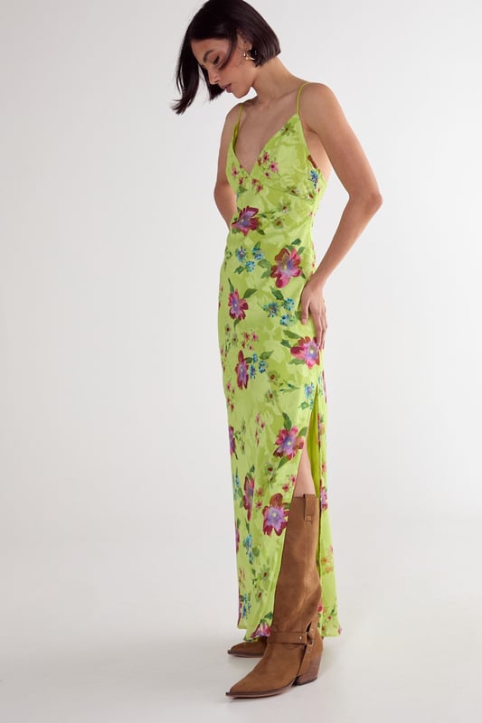Floral Burnout Strappy Tie Back Split Leg Maxi Dress