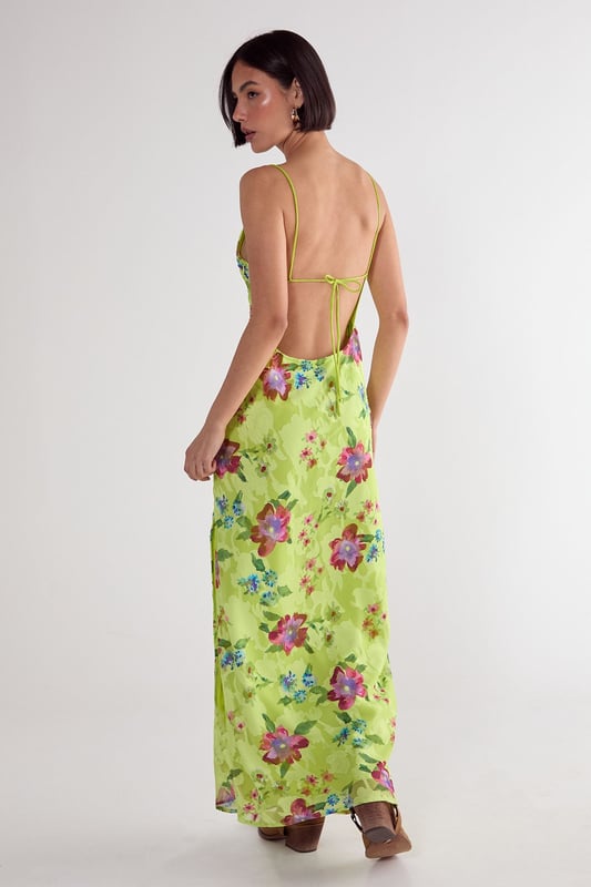 Floral Burnout Strappy Tie Back Split Leg Maxi Dress