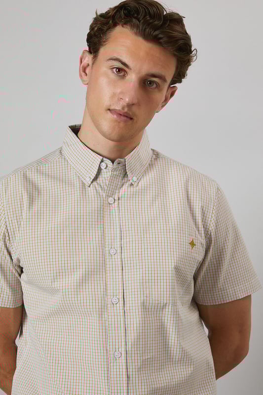 Yellow Micro Grid Check Short Sleeve Shirt