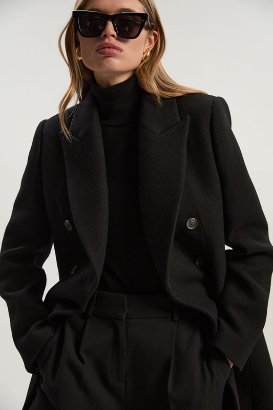 Wool Double Breasted Tailored Midi Coat