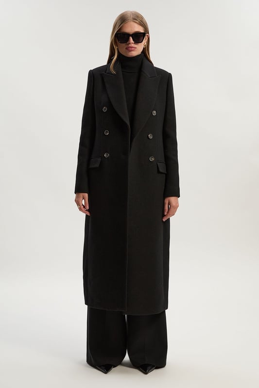 Wool Double Breasted Tailored Midi Coat