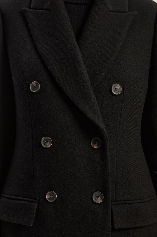 Wool Double Breasted Tailored Midi Coat