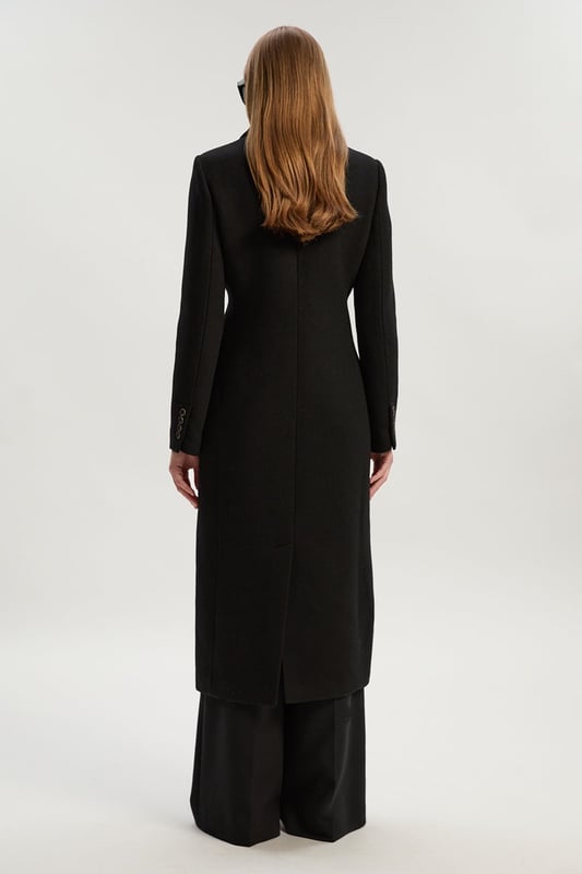 Wool Double Breasted Tailored Midi Coat