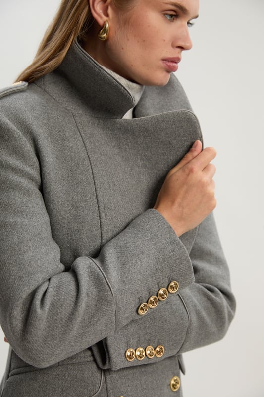 Wool Double Breasted Military Tailored Midi Coat