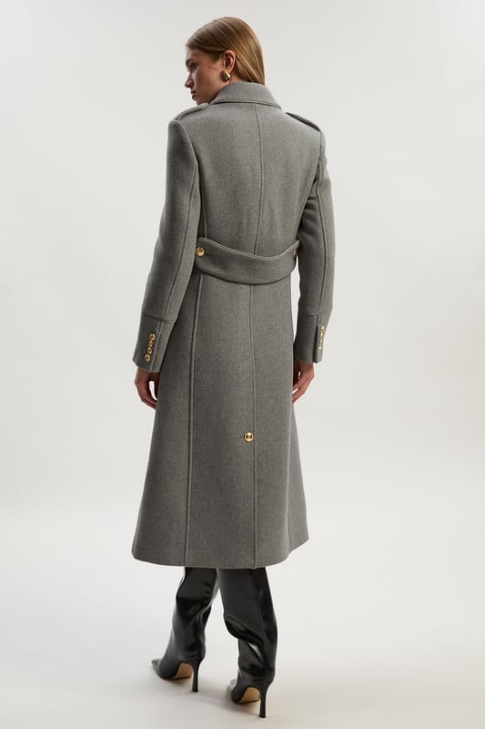 Wool Double Breasted Military Tailored Midi Coat