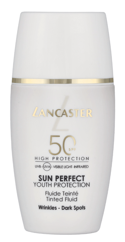 Reversing the visible signs of aging caused by photoaging, Lancaster Sun Perfect Tinted Fluid SPF50 features ultra-broad sun protection with anti-aging and repair efficacy. This daily photoaging shield promotes unified, perfected and younger-looking skin.
Our Full Light TechnologyTM, offers 10x broader sun spectrum technology(1) while our Anti-aging Technology helps reduce wrinkles, fine lines and dark spots and prevents the appearance of new ones. This ultra-lightweight, lightly tinted fluid instantly melts into the skin, leaving a luminous and perfected complexion. It also works perfectly as a make-up base.


Application-
Use as the last step of your daily skincare routine.
Apply generously all over the face and neck area in the morning before sun exposure.
Re-apply frequently to maintain protection*.
 
*(Disclaimer) No sunscreen product can provide full protection against sun’s rays. Over-exposure to the sun is a serious health threat.


Test Results:
•	6 hours proven lasting hydration 
•	96% agree on the ultra-lightweight texture 
•	93% see a healthy-looking natural glow 
•	95% say it leaves a comfortable feeling on skin and a dry-touch finish 
•	91% agree it beautifies skin
