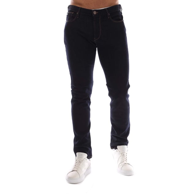 Mens Emporio Armani J06 Slim-Fit Jeans in blue.- Five-pocket styling.- Zip fly and button fastening.- Belt loops.- Leather brand patch.- Slim fit.- 98% Cotton  2% Elastane.- Ref: EM000121AMB001