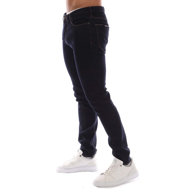 Mens Emporio Armani J06 Slim-Fit Jeans in blue.- Five-pocket styling.- Zip fly and button fastening.- Belt loops.- Leather brand patch.- Slim fit.- 98% Cotton  2% Elastane.- Ref: EM000121AMB001
