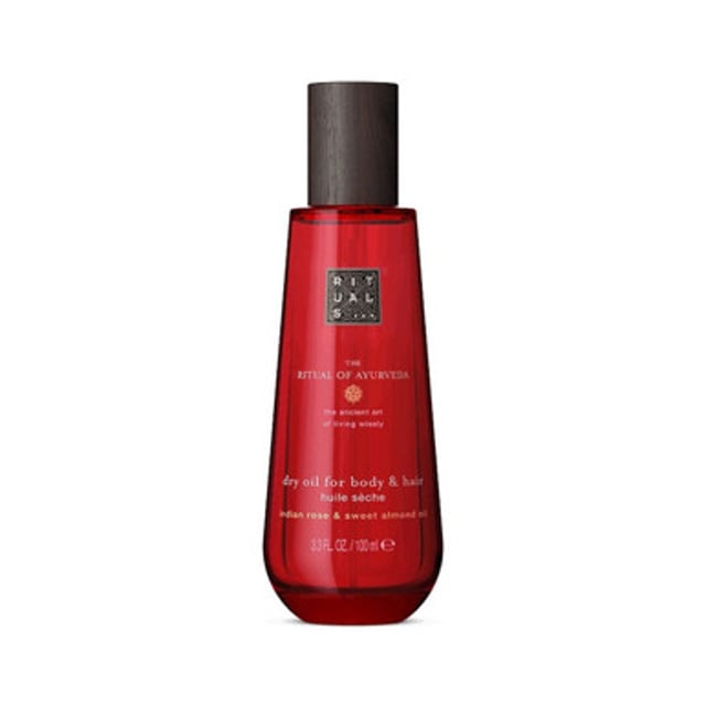 Enhance your body care routine with this lightweight dry oil inspired by ancient Ayurvedic tradition.
With Indian rose, nourishing sweet almond oil, anti-inflammatory moringa oil, and moisturizing coconut oil, this 90% natural dry oil nourishes the skin according to Ayurvedic tradition.
The dry oil has a light texture that is easily absorbed, perfect for body and hair.

Texture- Oil	
Cruelty free	

How to use- 
Spray the oil into your hands and apply it to dry areas of your skin, all over your body, or to the ends of your hair for fragrant nourishment.