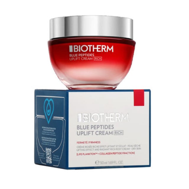 Biotherm Blue Peptides Uplift Rich Firming Cream 50 ml is a cream that can be used daily to restore elasticity, radiance and tone to your skin. This moisturizing cream, ideal for dry skin, leaves an ultra-comfortable finish.

It's enriched with a combination of collagen peptide fractions and Life Plankton to help boost firmness, offering a targeted solution for firming skin and fighting the signs of skin aging.

Subtly dewy, it instantly illuminates the skin.
Contours appear redefined, the complexion visibly younger, and skin looks lifted.
