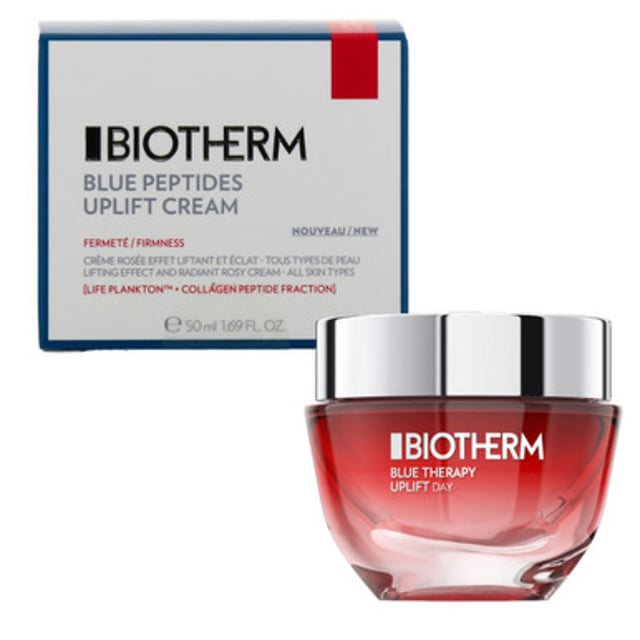 BIOTHERM PEPTIDES UPLIFT FIRMING CREAM 50ML Biotherm Blue Peptides Uplift Firming Cream 50 ml is a cream that can be used daily to restore elasticity, radiance and tone to your skin.
It's enriched with a combination of collagen peptide fractions and Life Plankton to help boost firmness, offering a targeted solution for firming skin and fighting the signs of skin aging.
Subtly dewy, it instantly illuminates the skin.
Contours appear redefined, the complexion visibly younger, and skin looks lifted.