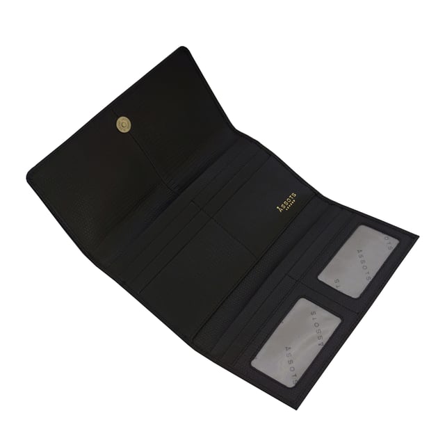 The ‘Claire’ flapover ladies purse is handcrafted with the premium lizard textured leather to give that designer look. Equipped with RFID technology, this practical ladies purse features a magnetic fastening closure with plenty of room to organise your cash, cards and coins. This large leather ladies purse is perfect to compliment your handbag and fits in easily. Stay safe and organised with ‘Claire’ the perfect addition to your collection of purses ideal for all outfits and occasions. Secured flap over magnetic fastening closure to store your essentials safely and securely. Foldover flap design. Equipped with RFID technology for safety. Additional back zip pocket to ensure you don’t run out of space. Two note compartments. Eight internal card compartments. Two windowed ID slots. Assots branded lined interiors. Lightweight for easy carry. Fittings Colour: Clean Brass. Composition: Body: 100% Genuine Leather. Lining: 100% Cotton. DISCLAIMER : All pictures shown are for illustration purpose only. Actual product colour may vary due to different ambience lighting or the screen display settings.