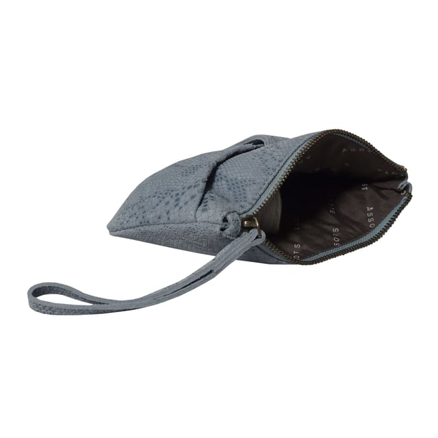The 'Darcy' is handcrafted with soft and supple snake print leather chosen to fit the pleated style perfectly and to achieve a sophisticated look. This leather wristlet purse features a metal zip top closure which opens to fully lined branded interiors. It also has an additional slip pocket behind the pleated design which is also secured with a tab over magnetic leather loop. The extremely lightweight 'Darcy' is the perfect pouch which fits easily into any bag. 