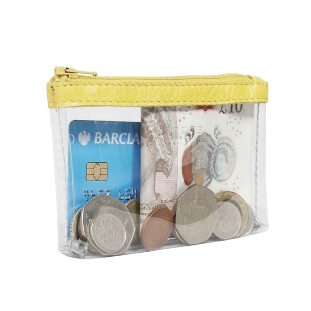 Size:13cm x 8.5cm x 2cm. The Dinah Transparent Zip Top Coin Purse is a unique handcrafted leather accessory that combines practicality with a fashionable twist. Its transparent design is sure to draw attention, while its compact size makes it an ideal accessory for any occasion. Composition:Body: Genuine Leather, PU transparent, Lining: Polyester.