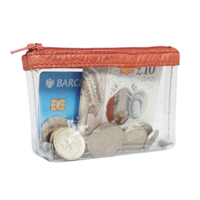 Size:13cm x 8.5cm x 2cm. The Dinah Transparent Zip Top Coin Purse is a unique handcrafted leather accessory that combines practicality with a fashionable twist. Its transparent design is sure to draw attention, while its compact size makes it an ideal accessory for any occasion. Composition:Body: Genuine Leather, PU transparent, Lining: Polyester.