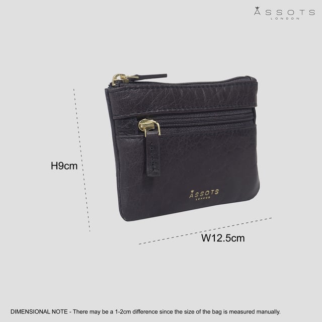 Keep things simple with this small coin purse crafted from super soft and supple natural grain Nappa leather. Featuring a simple compartment that opens along the top, the 'Mary' has a fully lined matching interior that is ideal for the basics. Comes in four more bright colours to spot easily in your bag. Zip top closure. Zip pocket at the front. Embellished with gold metal zippers and an inimitable Assots London golden foil embossed logo. Fittings: Gold Composition: Body: 100% Genuine Leather. Lining: 100% Polyester. DISCLAIMER : All pictures shown are for illustration purpose only. Actual product colour may vary due to different ambience lighting or the screen display settings.