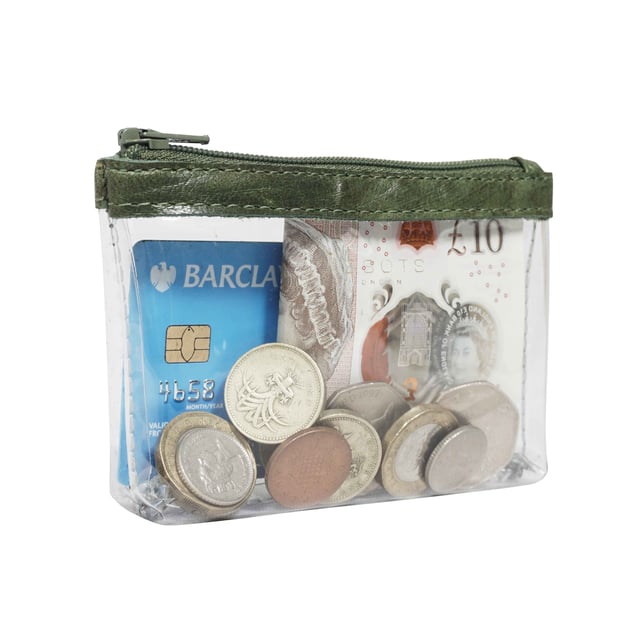 Size:13cm x 8.5cm x 2cm. The Dinah Transparent Zip Top Coin Purse is a unique handcrafted leather accessory that combines practicality with a fashionable twist. Its transparent design is sure to draw attention, while its compact size makes it an ideal accessory for any occasion. Composition:Body: Genuine Leather, PU transparent, Lining: Polyester.
