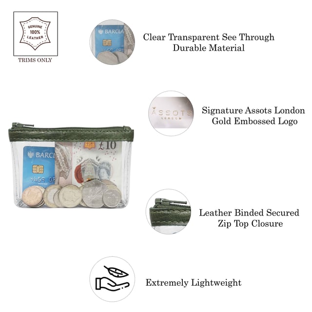 Size:13cm x 8.5cm x 2cm. The Dinah Transparent Zip Top Coin Purse is a unique handcrafted leather accessory that combines practicality with a fashionable twist. Its transparent design is sure to draw attention, while its compact size makes it an ideal accessory for any occasion. Composition:Body: Genuine Leather, PU transparent, Lining: Polyester.