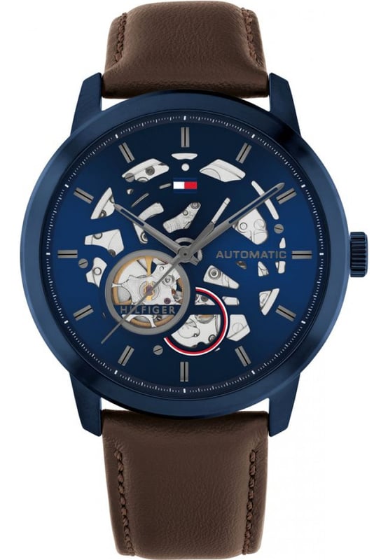 Tommy Hilfiger 1710660 - Reloj para hombre autom&#225;tico acero inoxidable&bull; material: acero inoxidable&bull; cristal: min&egrave;ral&bull; pulsera: cuero&bull; correa: negro&bull; resistencia al agua: 50 m (5 ATM)&bull; tama&ntilde;o de la caja: 42 mm