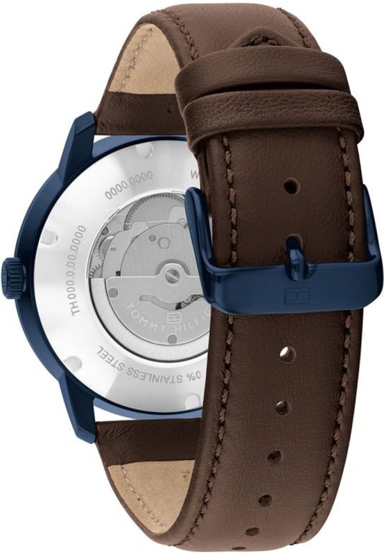 Tommy Hilfiger 1710660 - Reloj para hombre autom&#225;tico acero inoxidable&bull; material: acero inoxidable&bull; cristal: min&egrave;ral&bull; pulsera: cuero&bull; correa: negro&bull; resistencia al agua: 50 m (5 ATM)&bull; tama&ntilde;o de la caja: 42 mm