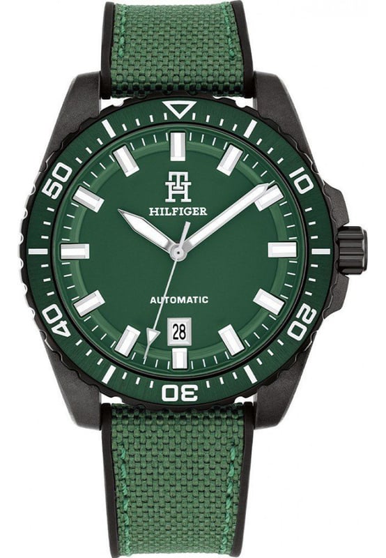 Tommy Hilfiger 1792161 - Herrenuhr Automatisch aus Edelstahl&bull; Material: Edelstahl&bull; Glas: Mineral&bull; Armband: Nylon&bull; Farbe: Schwarz&bull; Wasserbeständigkeit: 50 m (5 ATM)&bull; Geh&auml;usegr&ouml;&szlig;e: 42 mm