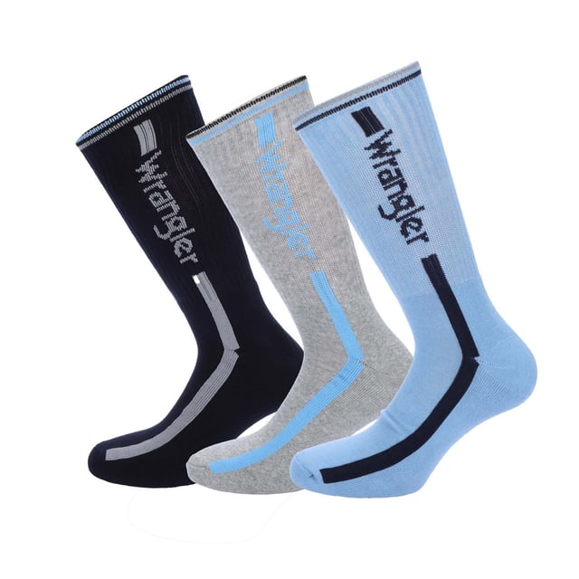 Wrangler 3 Pack of Sports Socks in blue.- 3-pack.- Ribbed construction.- Wrangler branding.- 62% Cotton  34% Polyester  3% Elastodiene  1% Elastane.- Ref: S525110WRA3PK